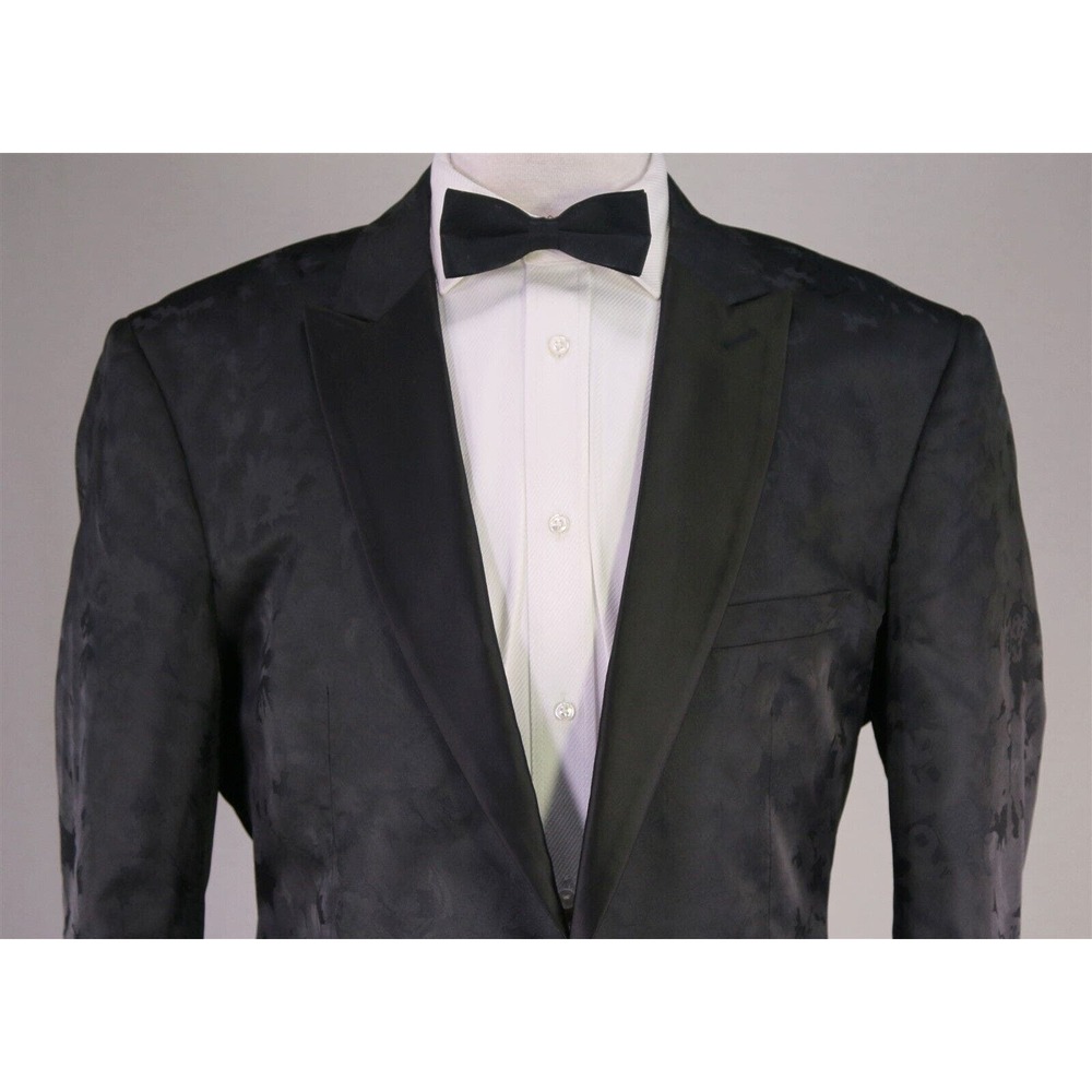 Barabas Black Tone Floral Camo Peak Lapel Tuxedo Dinner Jacket Formal Blazer 46R - Picture 3 of 8